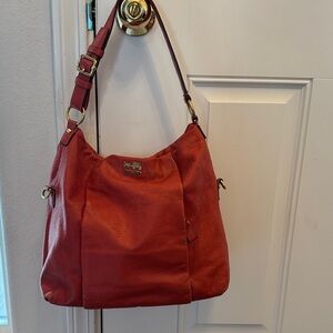 Coach Isabelle Papaya Orange Leather Shoulder Bag or crossbody.  Some rubbing